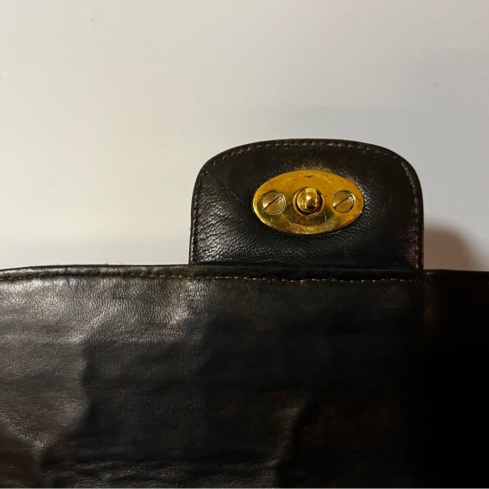 Bally Vintage Woven Leather Clutch Black Gold Turn Lock Italy - Picture 9 of 16